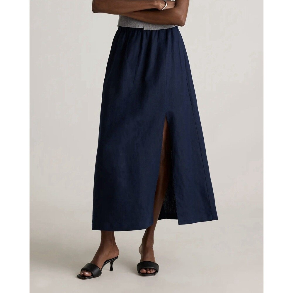 Quince 100% European Linen Maxi Skirt Size XL Navy Lagenlook